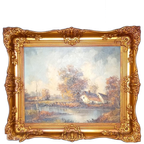 Vintage Waterrijk Landschap Met Boerderij In Lodewijk Xvi L thumbnail 1
