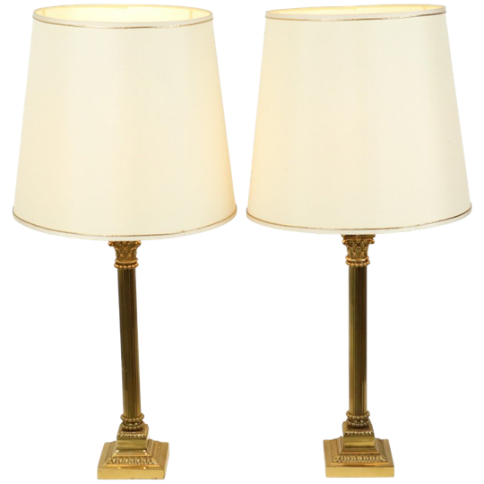 Koppel Hollywood Regency Lampen Messing Pilaar Zuil 75cm 1