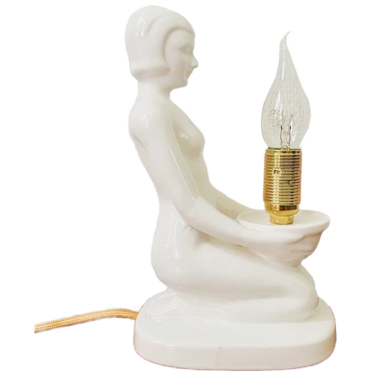 Vrouw Tafellamp Wit Keramiek Art Deco 1