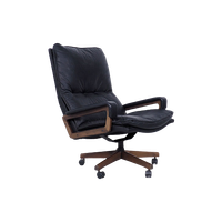 Strässle Zwart Leren King Chair, 1960S