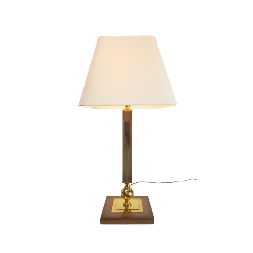 Xl Vintage Temde Tafellamp Messing Teak Mid Century '60 Goud