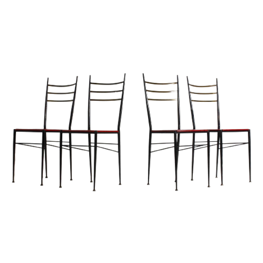 Elegante Vintage Set Van 4 Mid-century Italiaanse Eetkamerstoelen 1