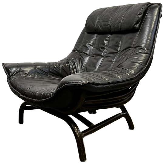 Vintage Fauteuil, Rotan/bamboe En Leer, Italie 1960's 1