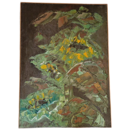 Mid Century Olieverf Op Linnen Schilderij Zonnebloemen 1