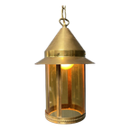 Messing Lantaarn Hanglamp Met Geel Glas thumbnail 1