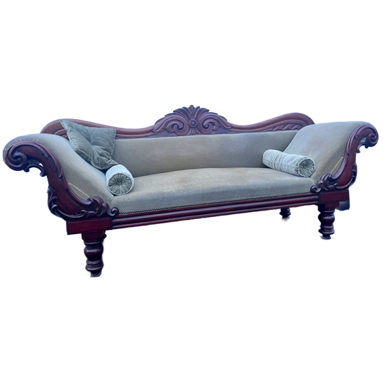 Stevige Antieke Mahonie Bank, Gestoffeerd, 220 Cm Breed 1