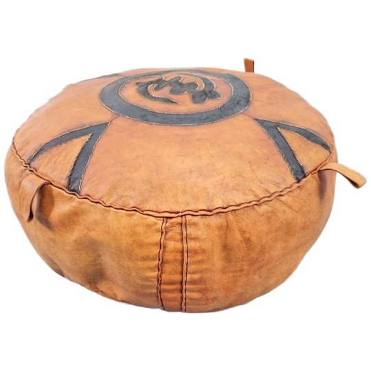 Vintage Ibiza Poef Bruin Leer Voetenbank Leren Ottoman ´70 1