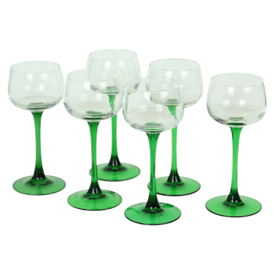 Set Van 6 Vintage Luminarc Elzas Wijnglazen Smalle Groene Voet 1