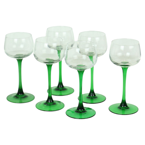 Set Van 6 Vintage Luminarc Elzas Wijnglazen Smalle Groene Voet