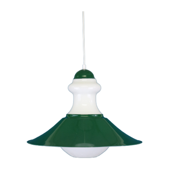 Opaalglas En Donkergroene Aluminium Kap - Denemarken Jaren 80 1