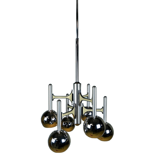 Grote Chromen Vintage Space Age Gaetano Sciolari Hanglamp (70s) Itiliaans Design (kroonluchter) Bol Lampen 1