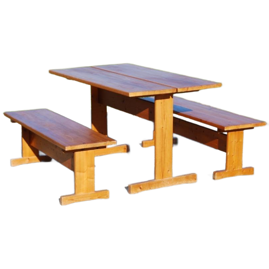 Grenen Eettafel Met Twee Bankjes Jaren '70 1