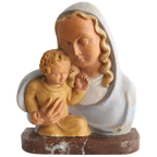 Beeld Maria Met Kind Op Marmer, Jaren '60 thumbnail 1