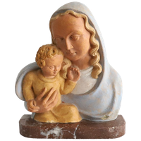 Beeld Maria Met Kind Op Marmer, Jaren '60