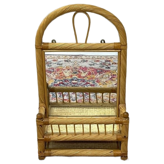 Rotan Spiegel Wandrekje Opbergrekje Vintage 1