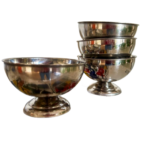4x Vintage Rvs Ijscoupe Zilver 1