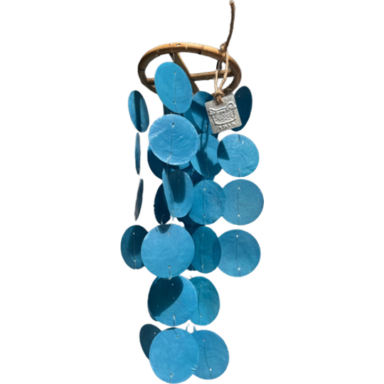 Capiz Schelpen Ibiza Hanger Windgong Bamboe Frame Parelmoer Schelp Blauw 1