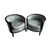 Art Deco Lounge Zetel Set Met Licht Blauwe Bloem Design.