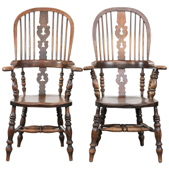 Set Van Twee Antieke Engelse Highback Windsor Stoelen Uit De 18e Eeuw 1