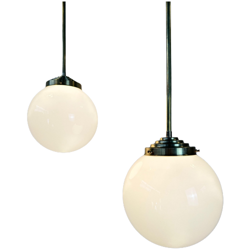 5X Art Deco Hanglampen Opaline En Messing