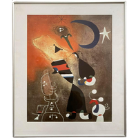 Miro Print Van Schilderij Vrouw En Vogel In Het Maanlicht