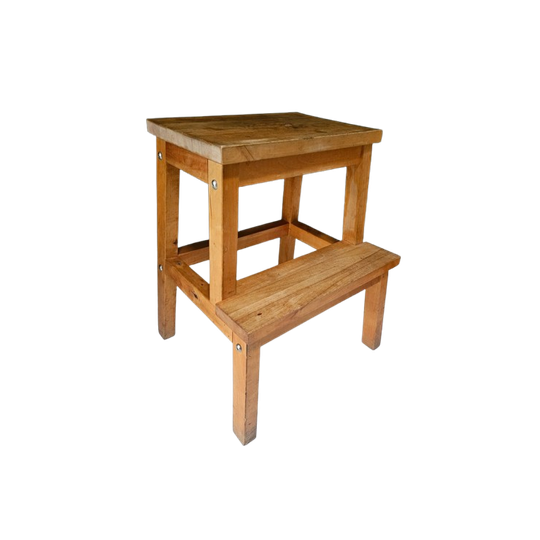 Massief Vintage Tyle Houten 2 Stap Krukje/ Plantentafel 50 Cm H 1