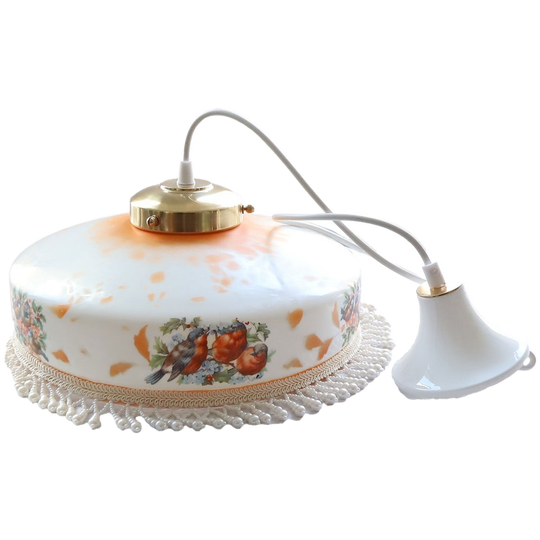 Art Deco Hanglamp Opaline Glas Beschilderd Met Parelrand, Frankrijk Jaren '30/anno Nu. 1