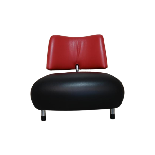 Zganieuw! Zwart Rode Leren Leolux Pallone Design Fauteuil!