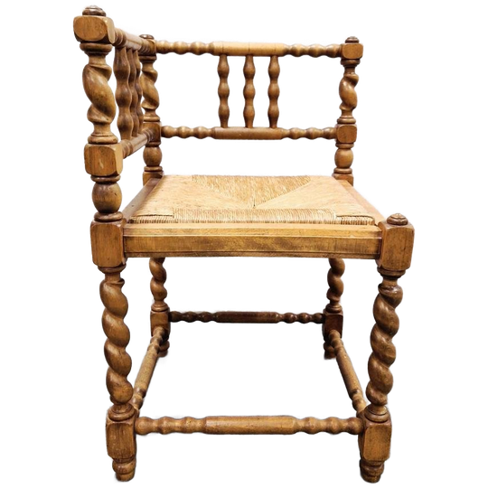 Antieke Knobbelstoel Bobbin Biezen Zitting Hoekstoel Stoel 1