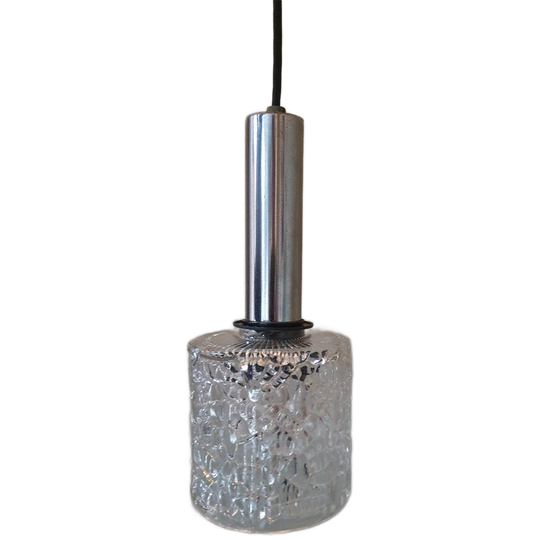Space Age Crackle Glass Hanglamp Met Chromen Armatuur. 1