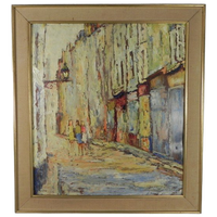Schilderij Van Een Straat In (Waarschijnlijk) Parijs, Jaren 50