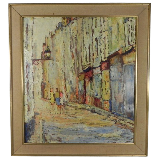 Schilderij Van Een Straat In (waarschijnlijk) Parijs, Jaren 50 1