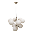 Vintage Design Sputnik Lamp Chroom Met 9 Opaline Bollen, Jaren '60 thumbnail 1