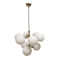 Vintage Design Sputnik Lamp Chroom Met 9 Opaline Bollen, Jaren '60