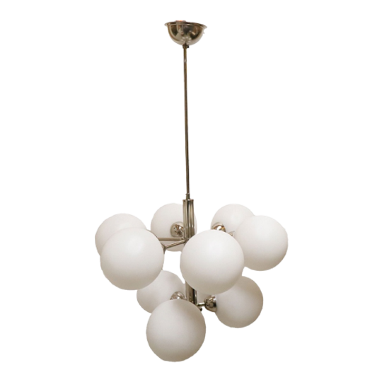 Vintage Design Sputnik Lamp Chroom Met 9 Opaline Bollen, Jaren '60 1