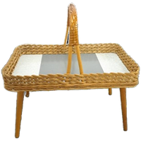 Rotan Dienblad Op Poten Met Grijs Formica