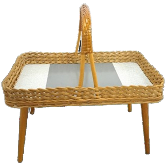 Rotan Dienblad Op Poten Met Grijs Formica 1