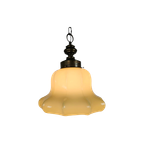 Art Deco Stijl - Hanglamp - Opaline Glas - Messing - 3E Kwart 20E Eeuw thumbnail 1