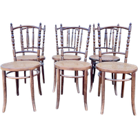 Set Van 6 Originele Thonet Stoelen Met Gave Webbing Zittingen Prijs/Hele Set