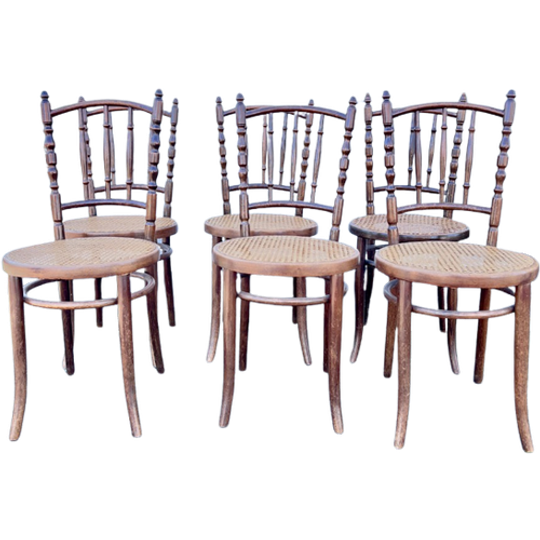 Set Van 6 Originele Thonet Stoelen Met Gave Webbing Zittingen Prijs/Hele Set 1