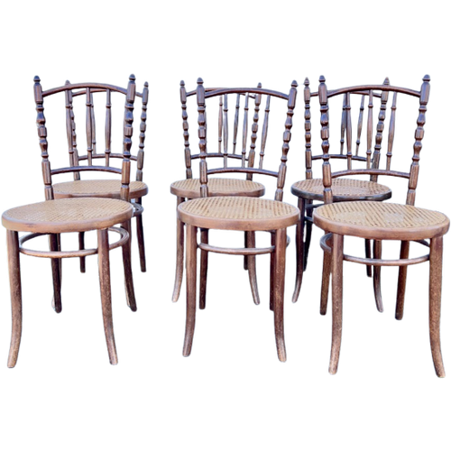 Set Van 6 Originele Thonet Stoelen Met Gave Webbing Zittingen Prijs/Hele Set