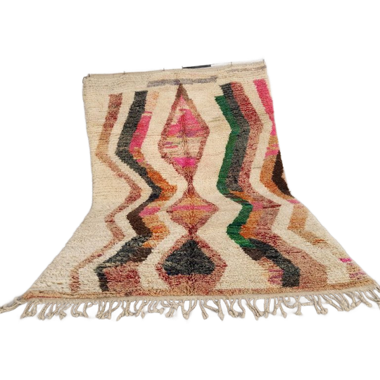 Vintage Boujaad Vloerkleed 300x200 Cm – Handgeknoopt Marokkaans Berber Tapijt – Crème Wol Met Kleurrijk Geometrisch Design 1