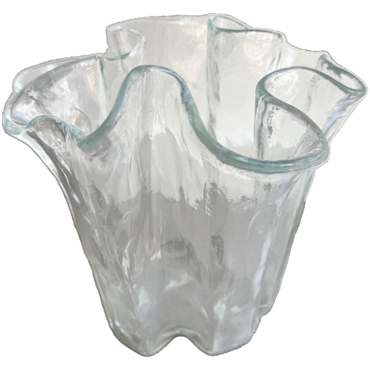 Vintage Muurla Helder Glazen Vouw / Wave Vaas Met Stippen 1
