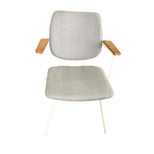 6 Bodilson Stoelen (grijs/wit) Plus Ronde, Witte Houten Eettafel (150cm) 1
