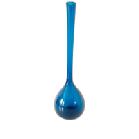 Vintage Petrol Blauwe Glazen Vaas Fles Vaasje Jaren 60