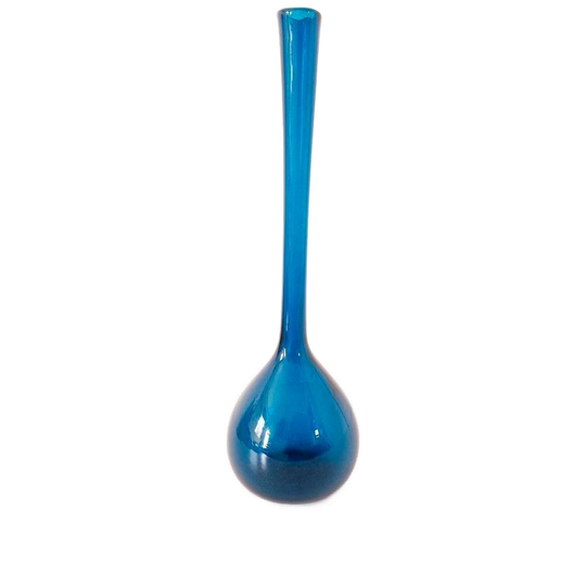 Vintage Petrol Blauwe Glazen Vaas Fles Vaasje Jaren 60 1