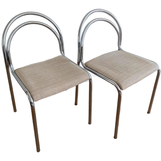 2 Postmoderne Eetkamerstoelen Chroom, Italië, Jaren ‘80. 1