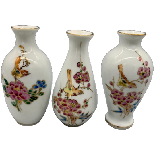 Set Vaasjes China Birds And Flowers 1