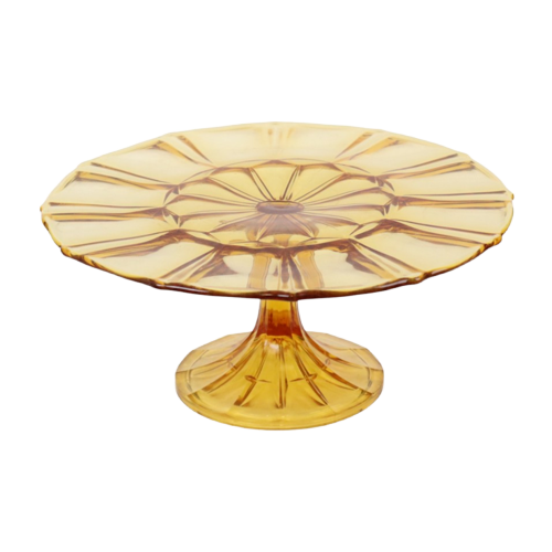 Art Deco Amber Oranje Taartschotel Gebak Schaal Depression Glass