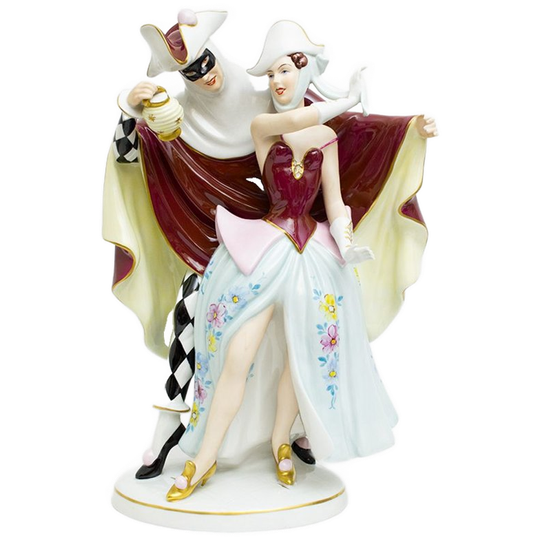 Bohemia Royal Dux Porseleinen Beeld Harlequin & Columbine Tsjechië 1